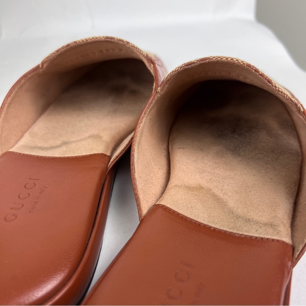 Gucci Brown GG Canvas and Leather Horsebit Mules with Red & Green Web - Picture 2 of 8
